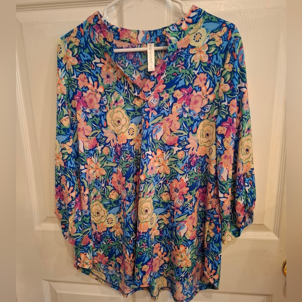 Dear Scarlett Blue Floral  Long Sleeve Top Medium